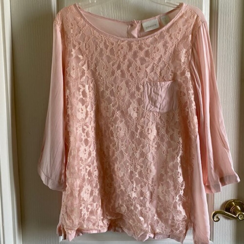 Chico’s Women Lace Shirt Blouse Tunic Size 1 US size 8